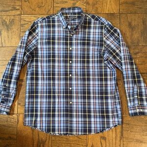 Club Room Navy and Light Blue Plaid Button-Down Shirt